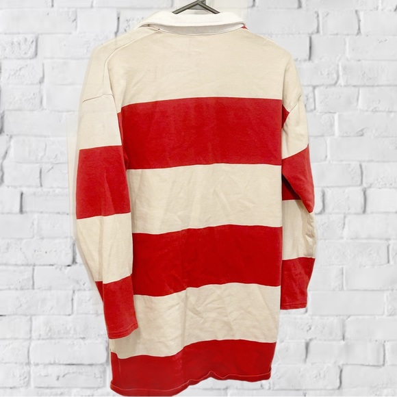 Long sleeve red and white stretch cotton strip polo dress- size small - Picture 2 of 3